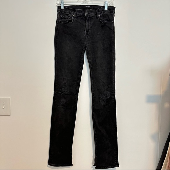 J brand rail break up black distressed skinny jeans split hem - Picture 2 of 12
